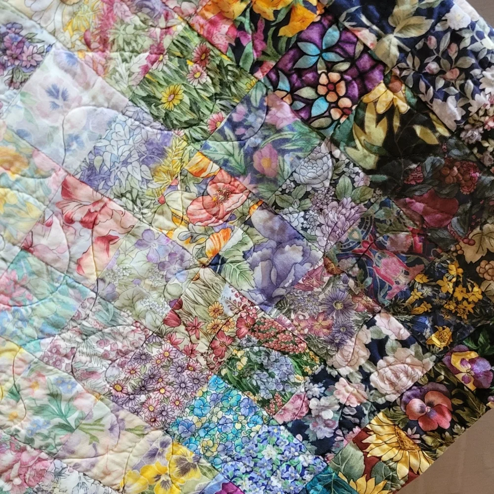 Set of 2 Handmade Floral Colorwash Patchwork Quilt Pillow Shams